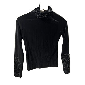 Celo Women Long Sleeve Velvet Blouse Black Size Medium Sparkle Mock Neck A001791